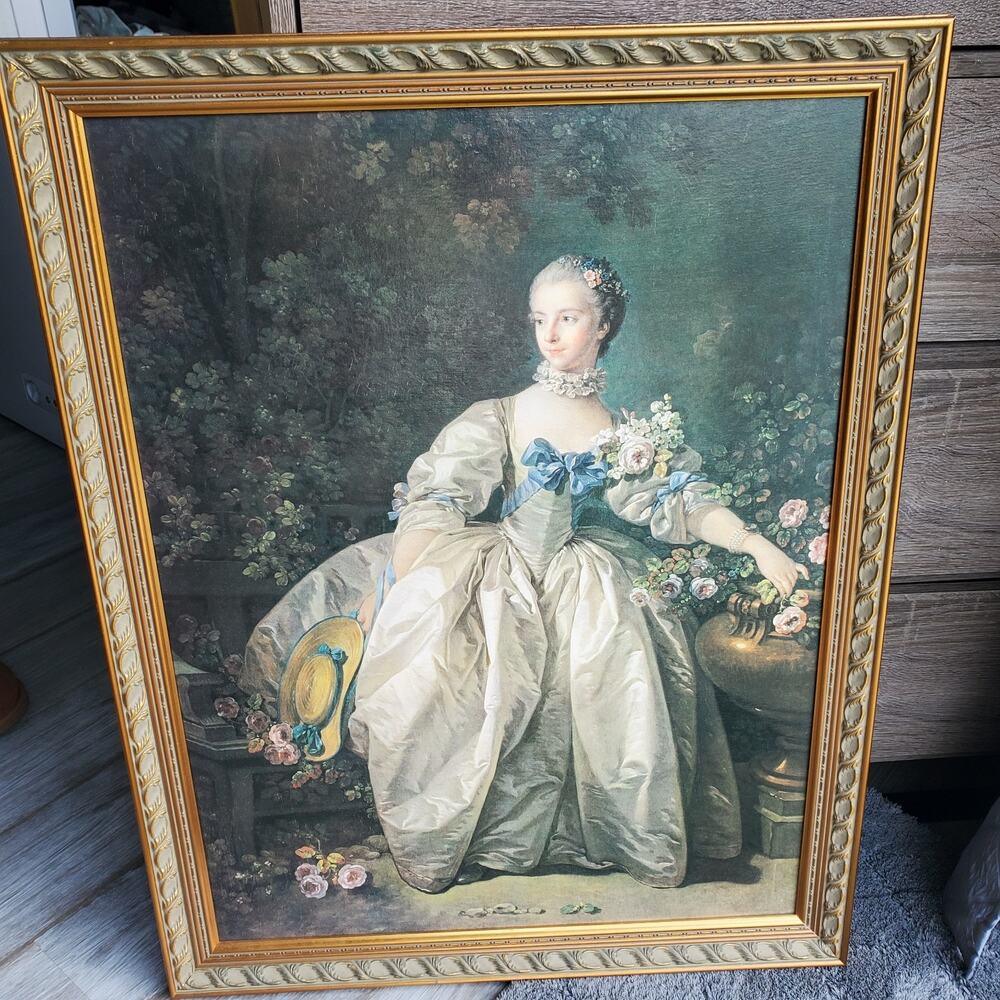 Hand Framed 'Madame Bergeret' by Francois Boucher Print Transferred to Canvas